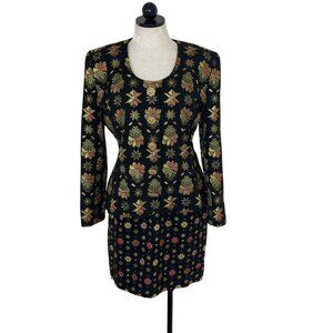 Victor Costa Vintage Womens Skirt Suit Size 10 Multicolor Brocade Star Print
